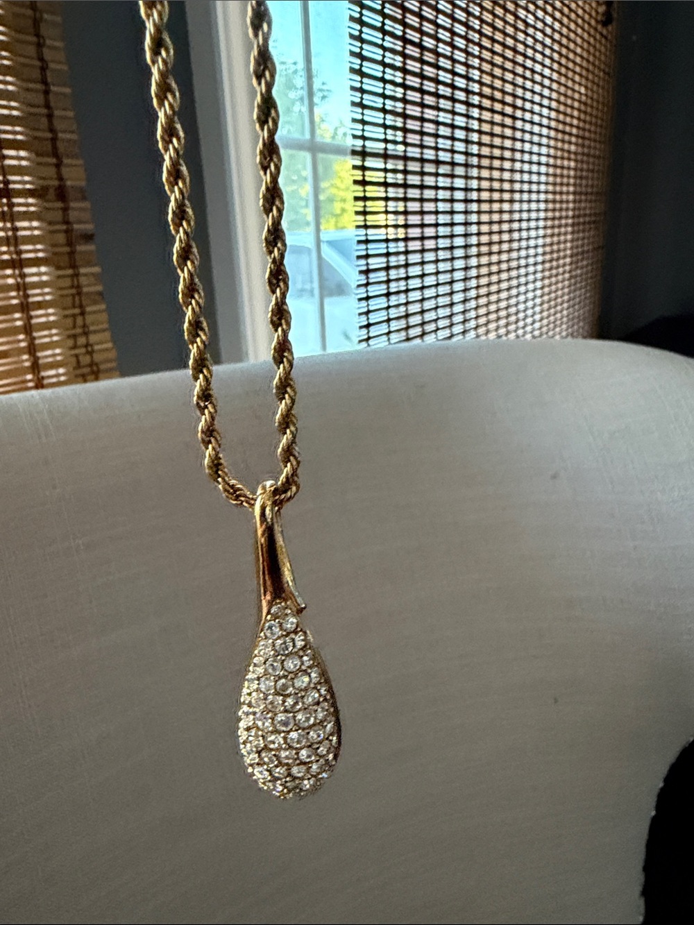 Authentic Swarovski Gold Teardrop Pendant Necklace with Clear Crystals